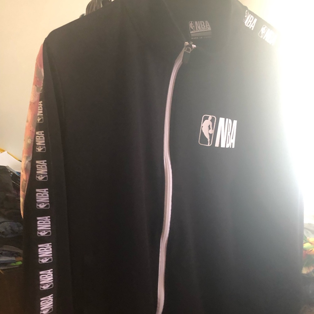 NBA Black Track Jacket with White Logo and Zip